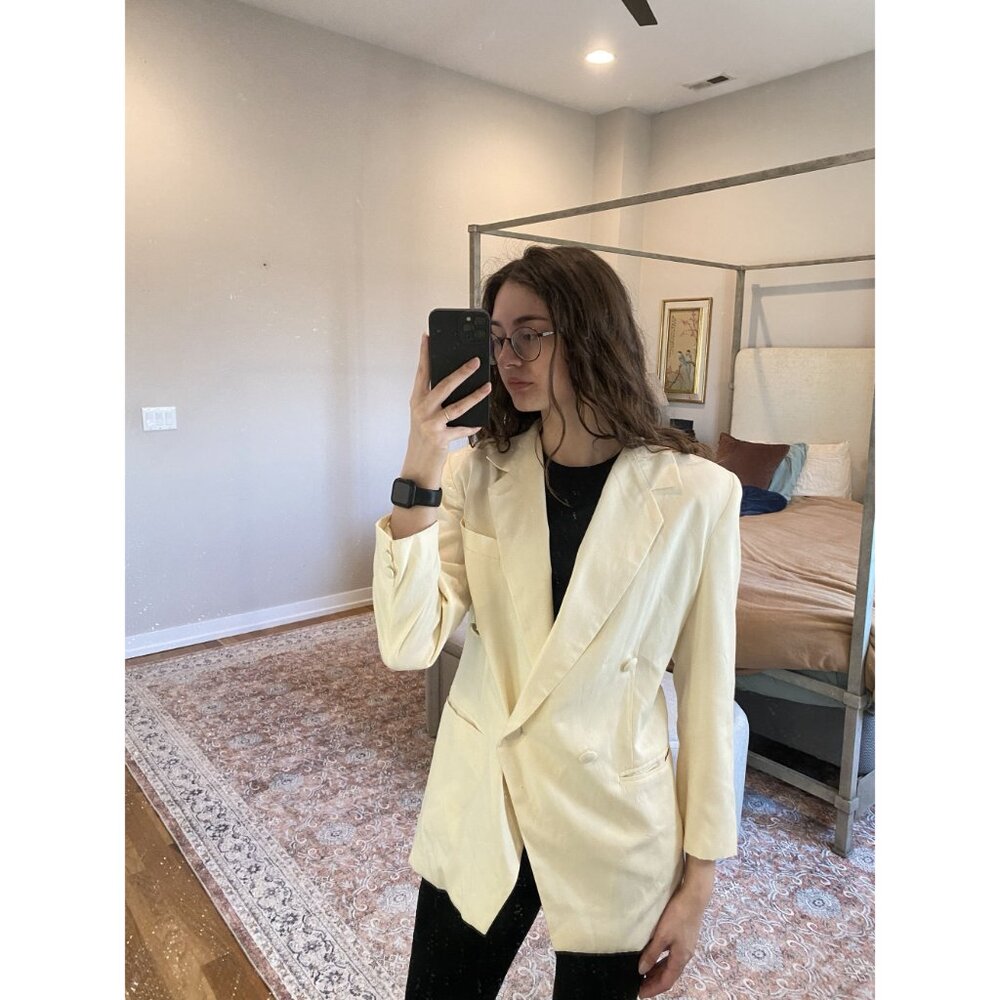 White Double Breasted Peak Lapel Blazer Women Medium Tailored - Picture 4 of 9